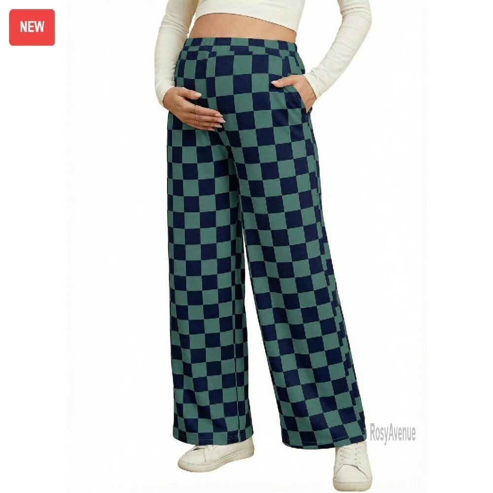 Maternity Wide Leg Pants with Elastic Waist and Pockets